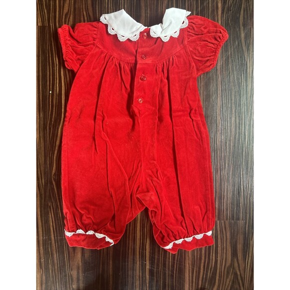 Vintage Rare Editions Baby Girl 9 Months Christmas Holiday Romper Red - Picture 6 of 6